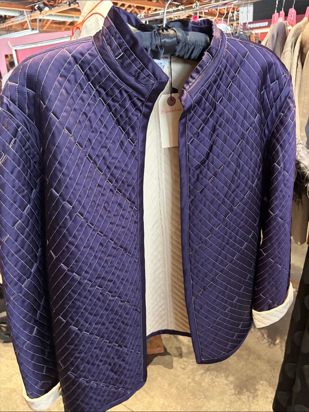 Quilted Collarless Jacket - Purple